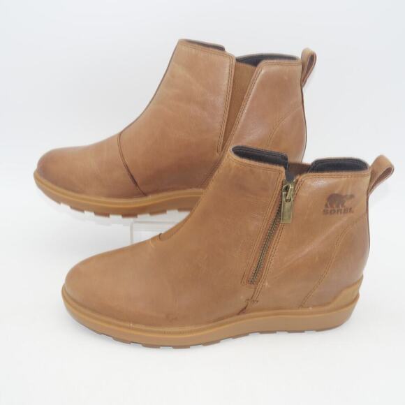 NEW Sorel Evie Zip Leather Boots Booties Velvet Tan Brown Women's 8 - Picture 2 of 7